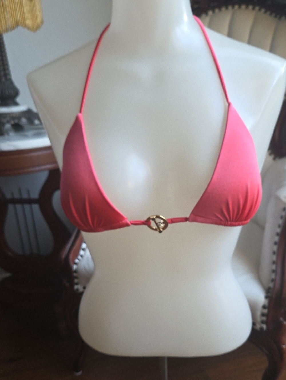 Victoria's Secret Coral Triangle Halter Bikini Top with Gold Accent